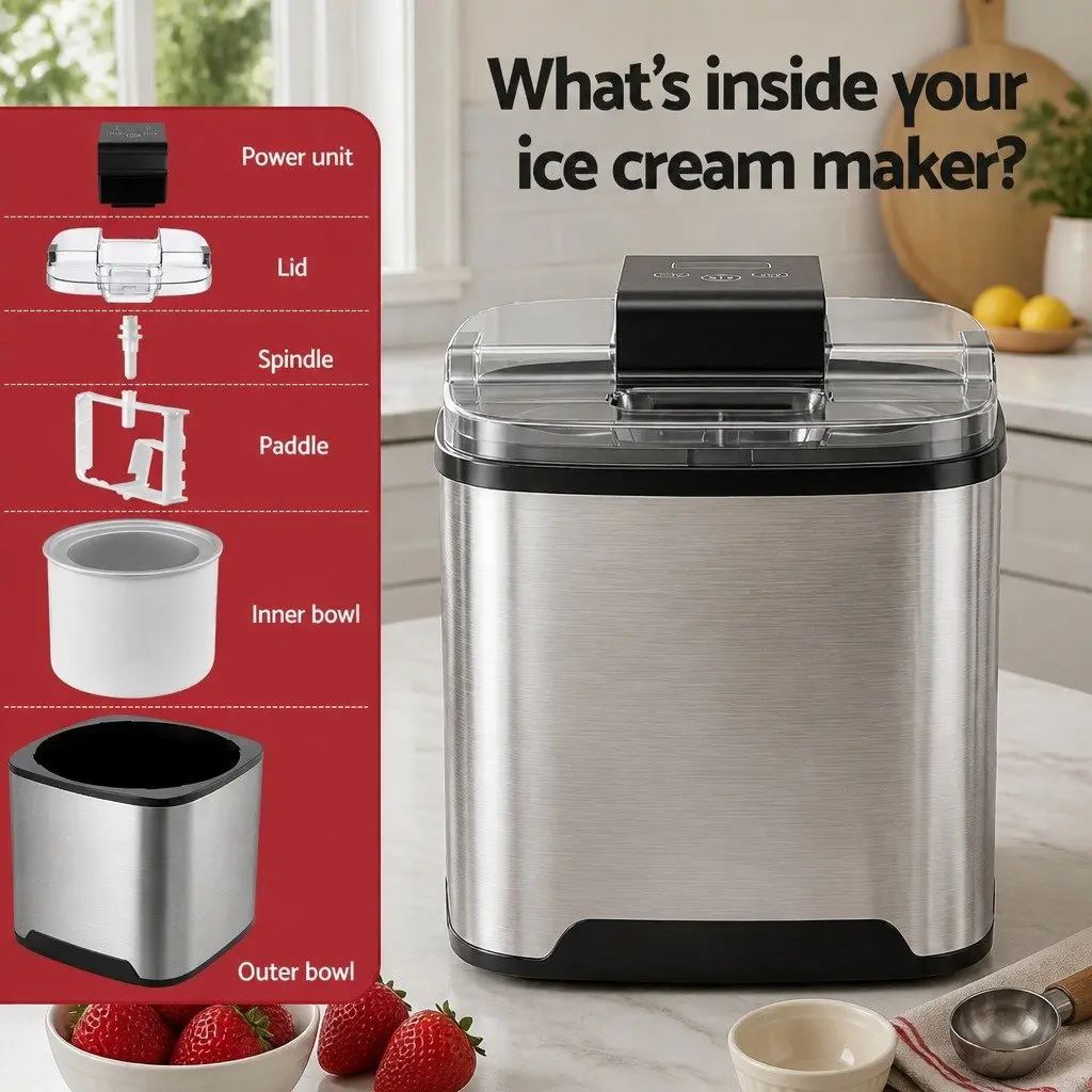 Ice Cream Maker Machine 2L Capacity Stainless Steel Black