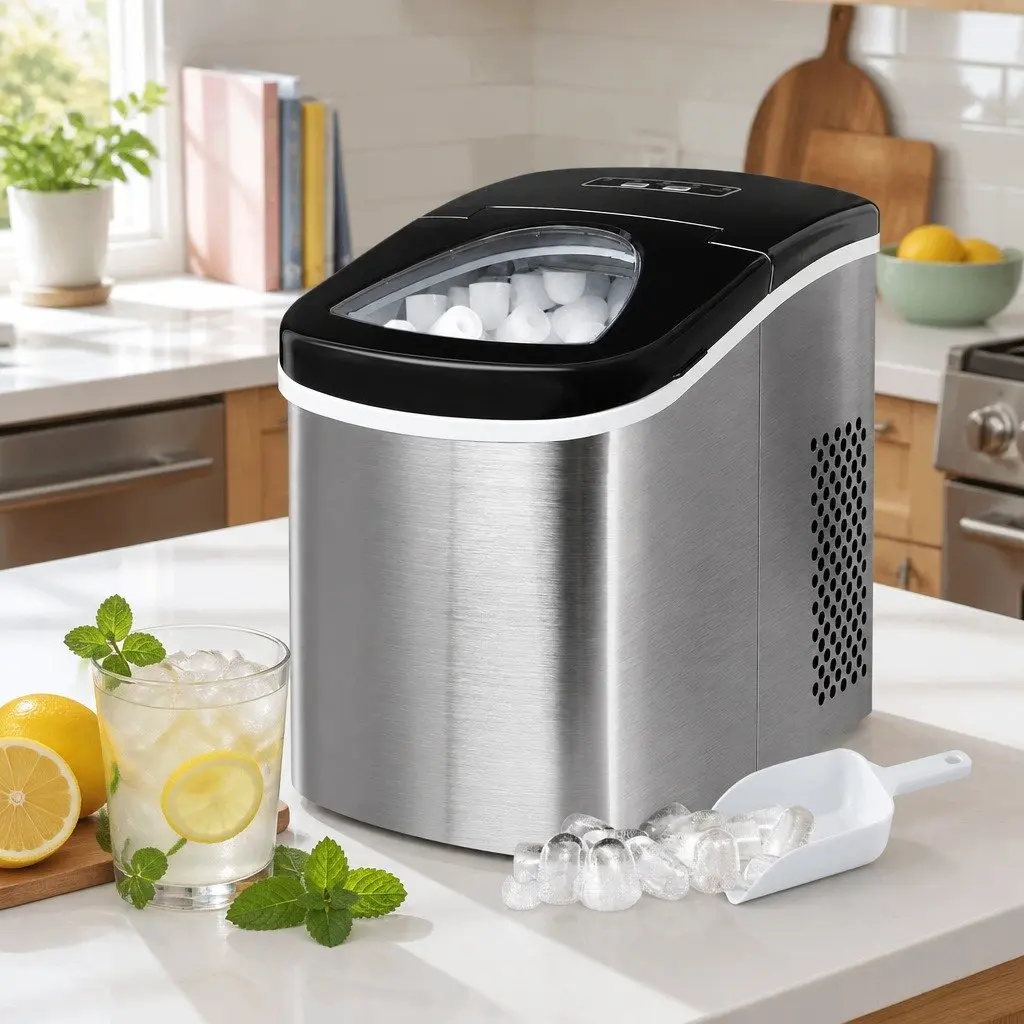 Silver Portable Ice Cube Maker with 2.4L Water Tank
