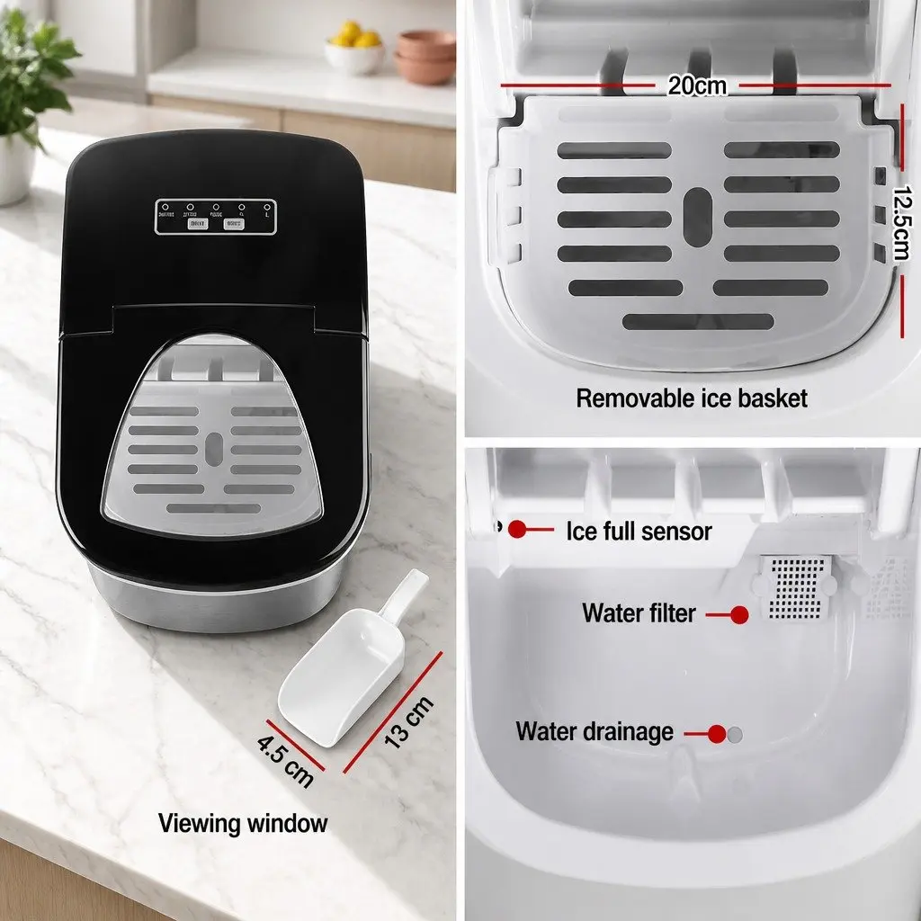 Ice Maker Stainless Steel 2.4L Water Tank Silver Countertop Quick Freezing