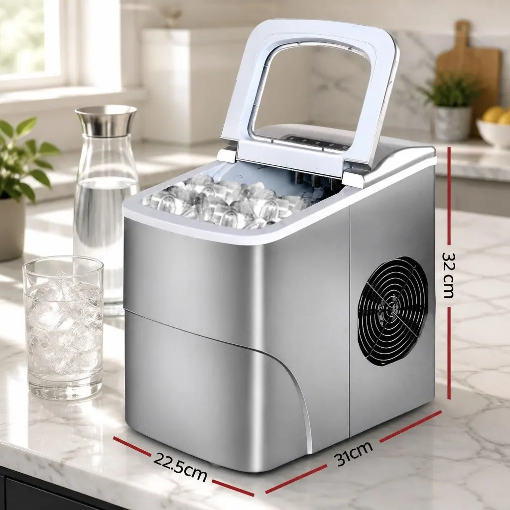 Ice Maker Portable Plastic Silver Countertop 12kg Daily Production Bullet-Shaped