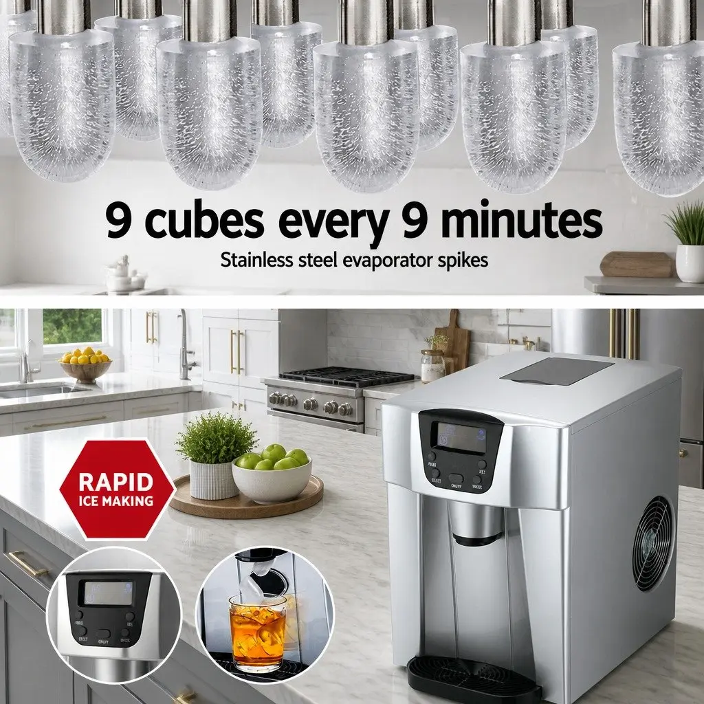 Ice Maker Plastic 2L Silver Countertop Portable Ice Cube Machine