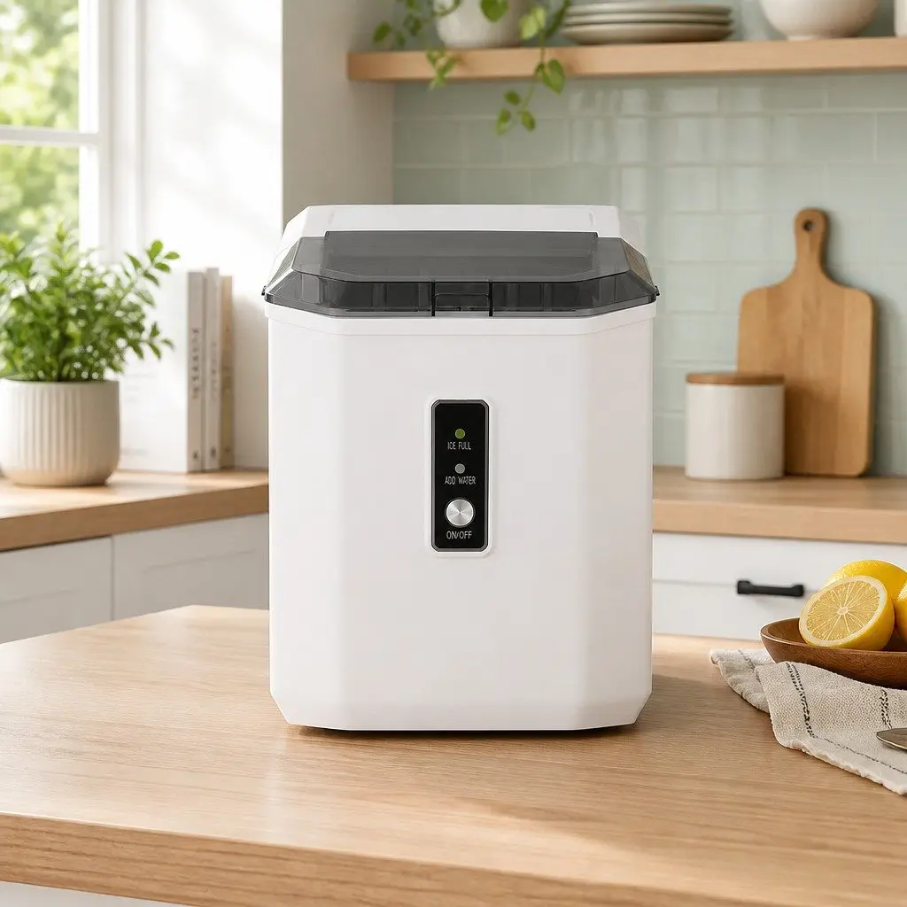 Ice Maker Machine Plastic 12kg Daily Capacity Portable Countertop White