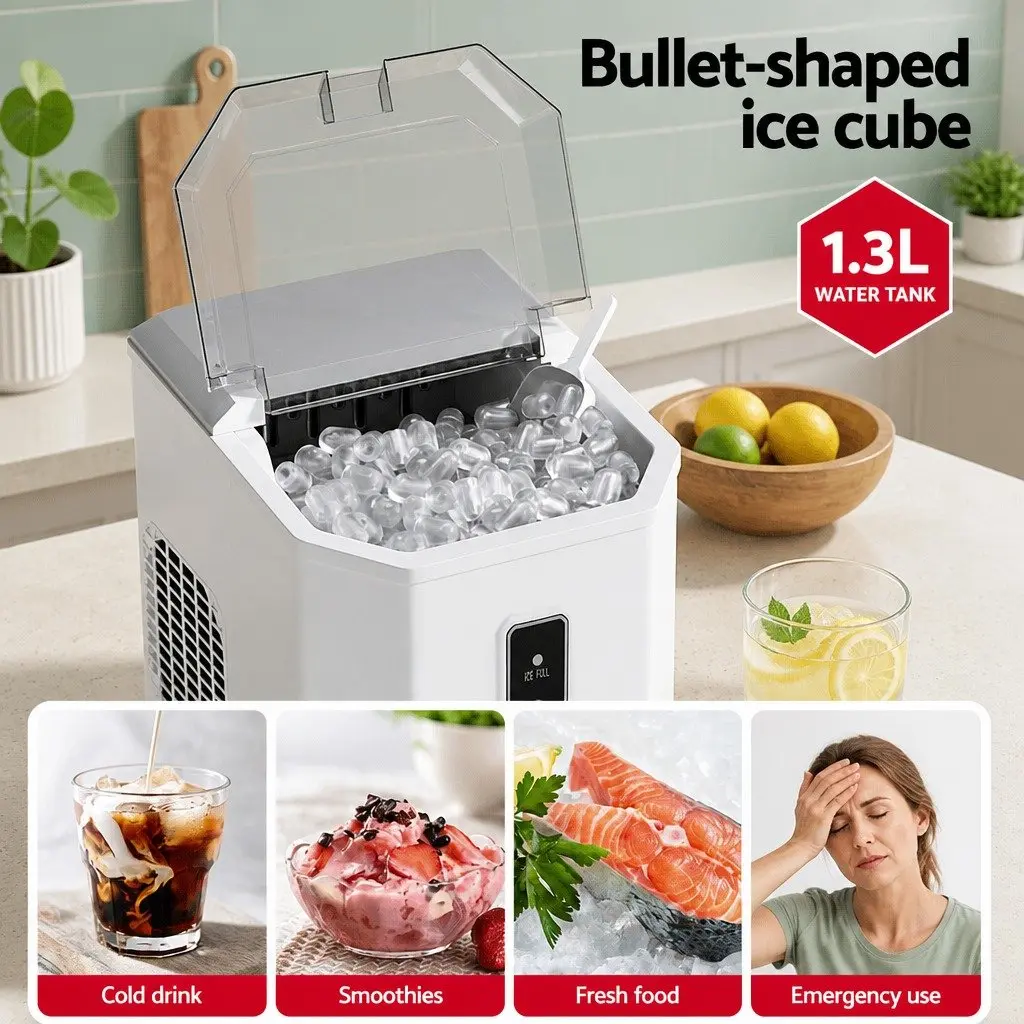 Ice Maker Machine Plastic 12kg Daily Capacity Portable Countertop White