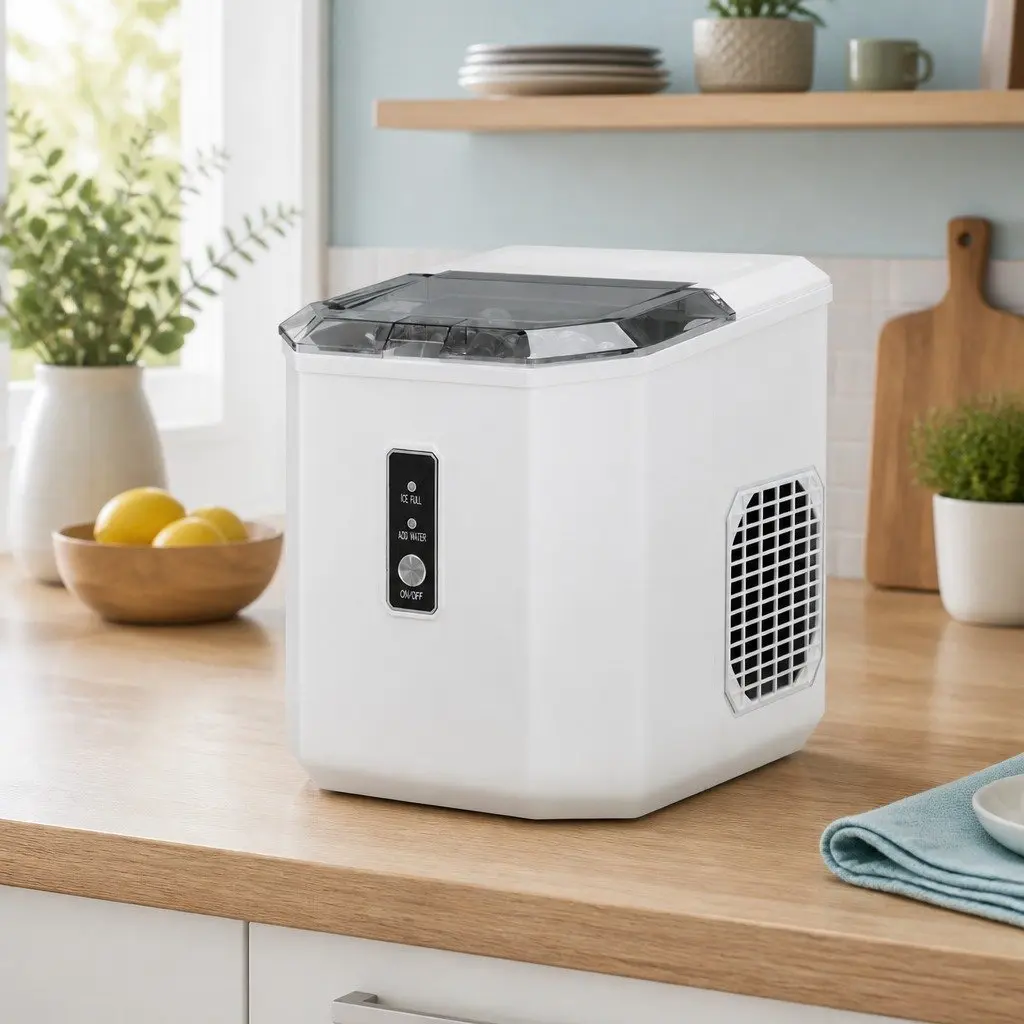 Ice Maker Machine Plastic 12kg Daily Capacity Portable Countertop White