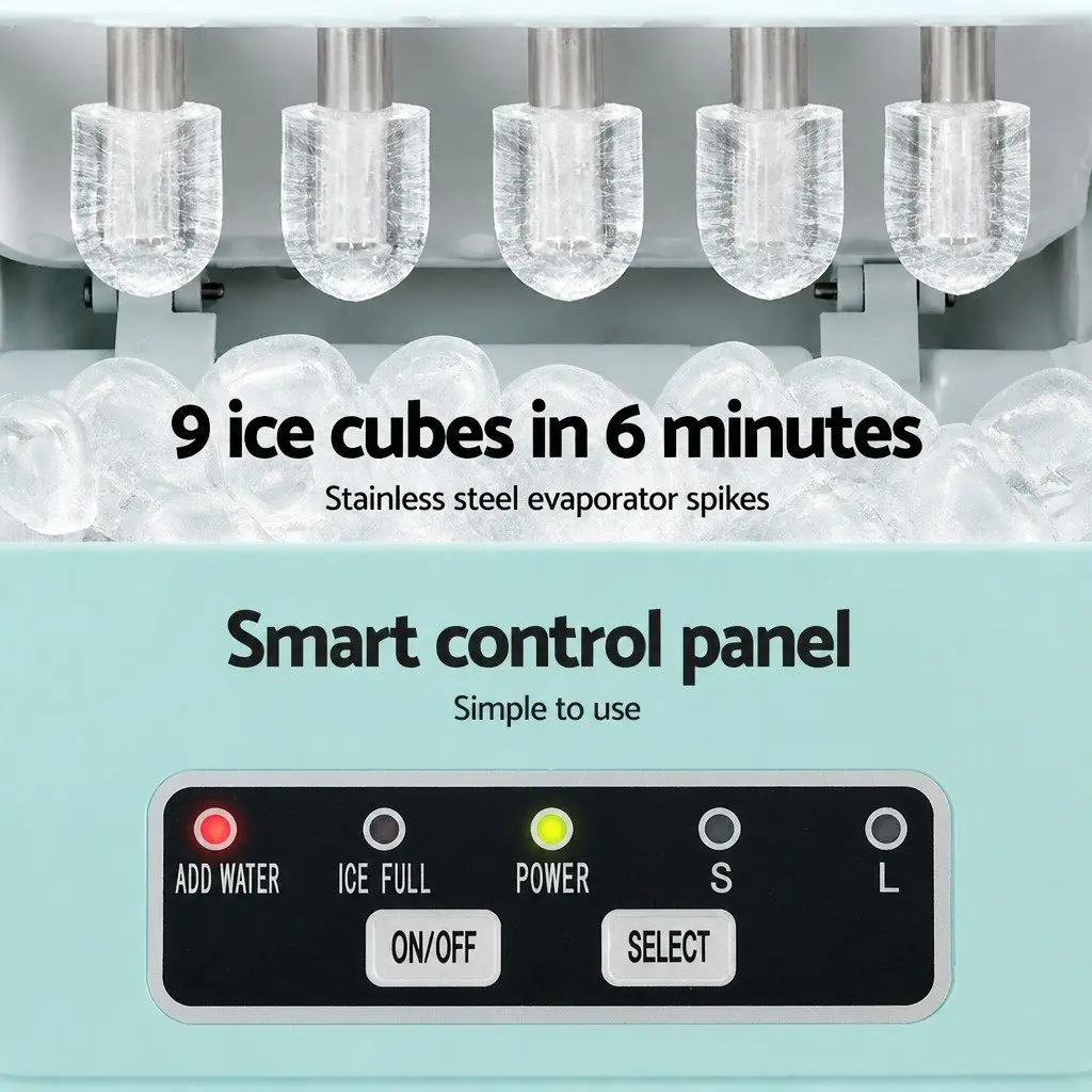 Ice Maker Machine Plastic Countertop 12kg Daily Production Bullet Shaped Cubes Green