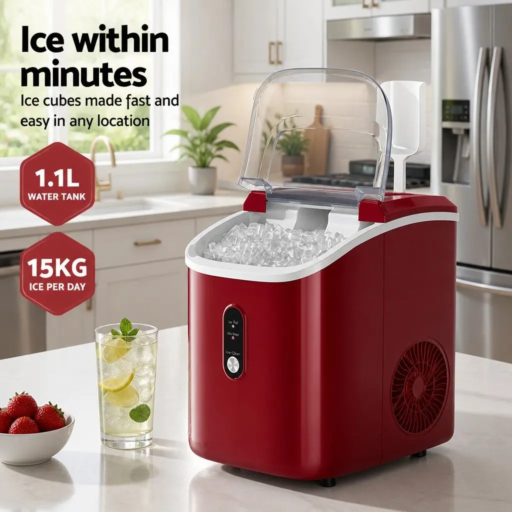 Ice Maker Machine Plastic 29cm x 22cm x 32cm Red