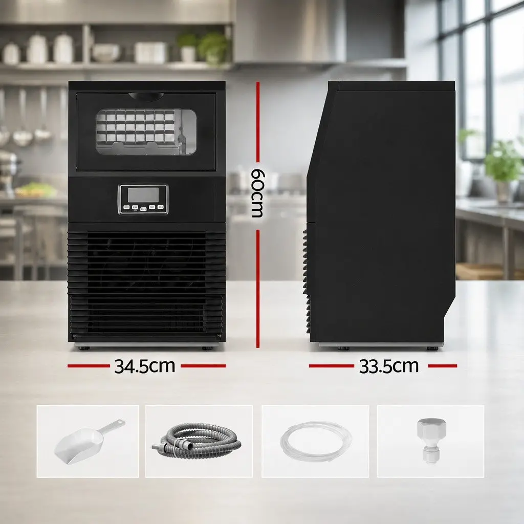 Ice Maker Machine Stainless Steel Black 30kg 24 Hours