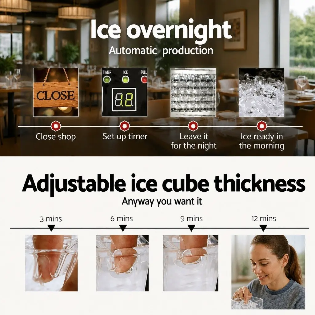 Commercial Ice Maker Machine Stainless Steel 45-60kg Daily Capacity Silver