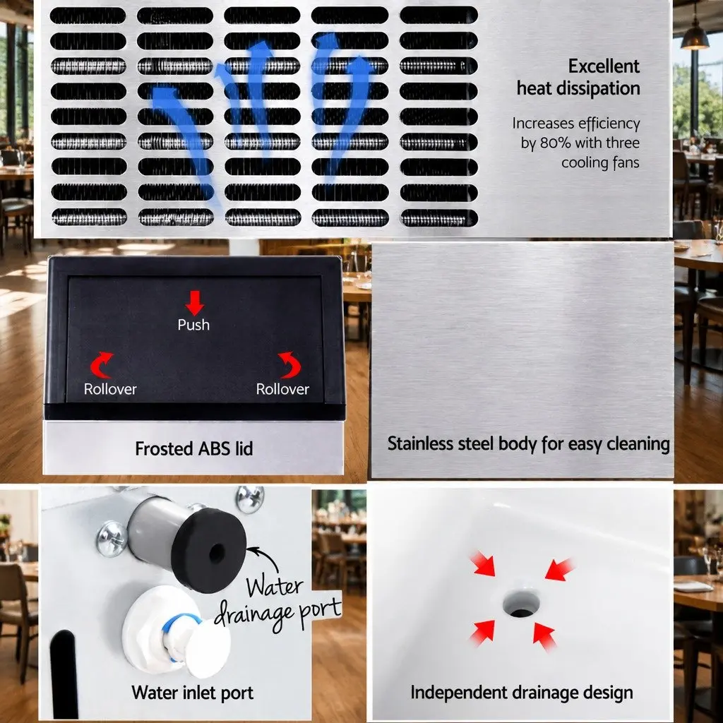 Commercial Ice Maker Machine Stainless Steel 45-60kg Daily Capacity Silver