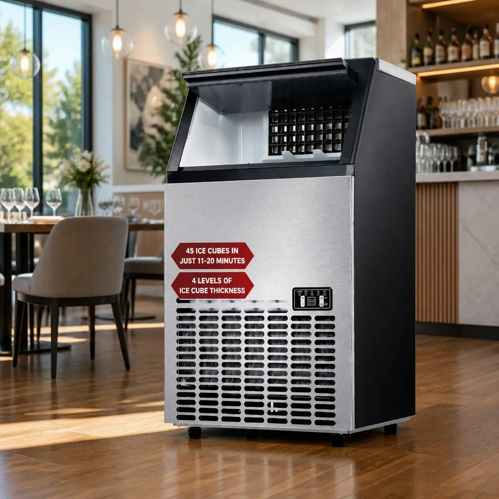Commercial Ice Maker Machine Stainless Steel 45-60kg Daily Capacity Silver