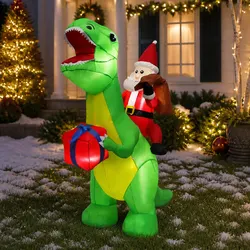 Durable 1.75M Christmas Dinosaur Inflatable Decoration