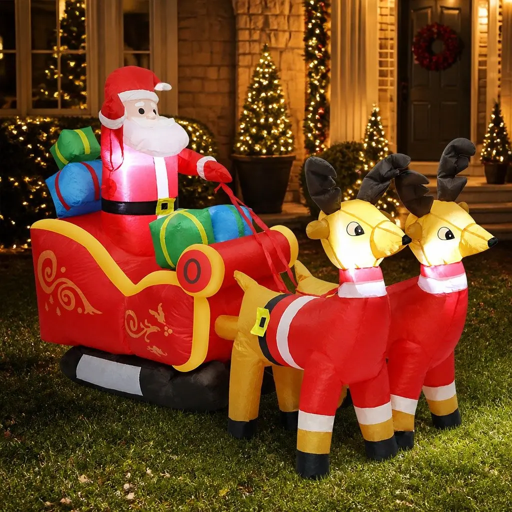Inflatable Santa Sleigh Reindeer 2.2M 190T Polyester Multi-color Christmas Outdoor Garden Decoration