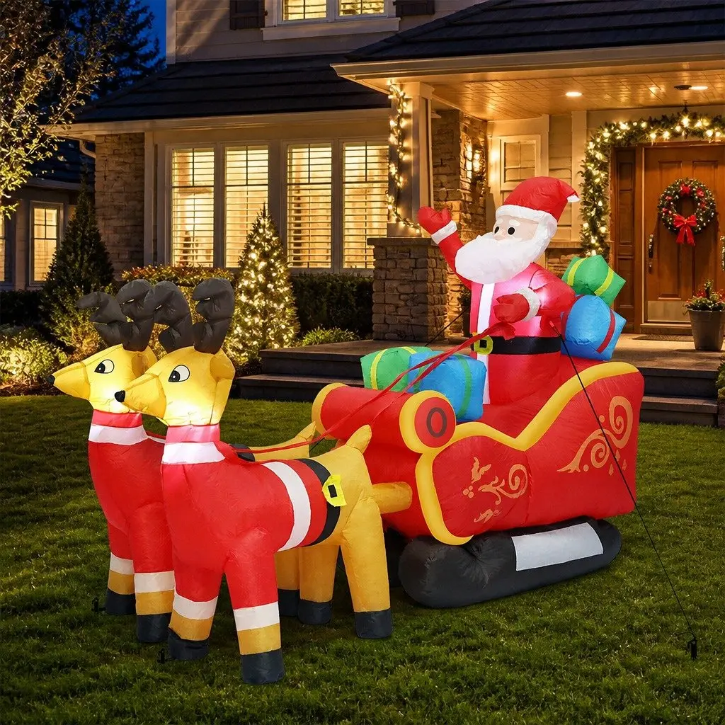 Inflatable Santa Sleigh Reindeer 2.2M 190T Polyester Multi-color Christmas Outdoor Garden Decoration