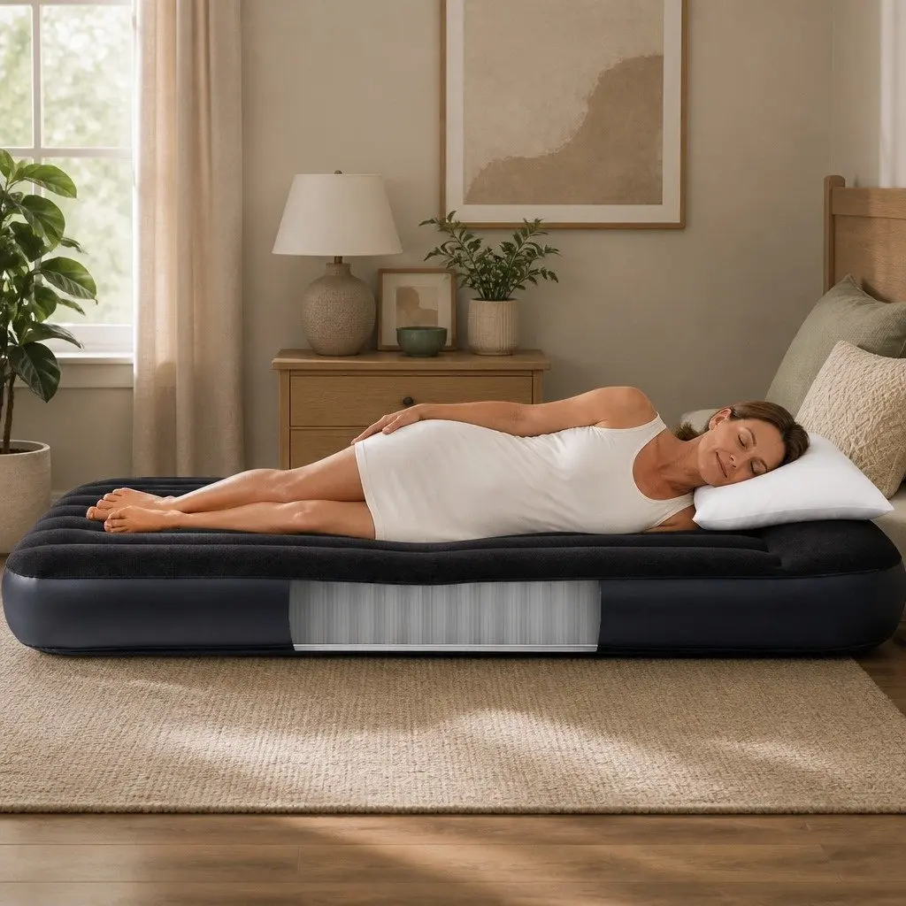 Queen Size Inflatable Airbed Pillow Rest Classic Fiber-Tech Guest Bed Indoor