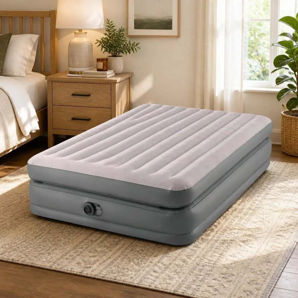 Queen Elevated Airbed Fiber-Tech Inflatable Mattress Guest Sleeping Portable