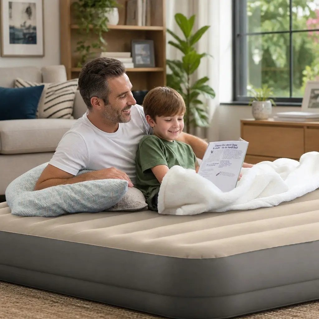 Queen Elevated Airbed Fiber-Tech Inflatable Mattress Guest Sleeping Portable