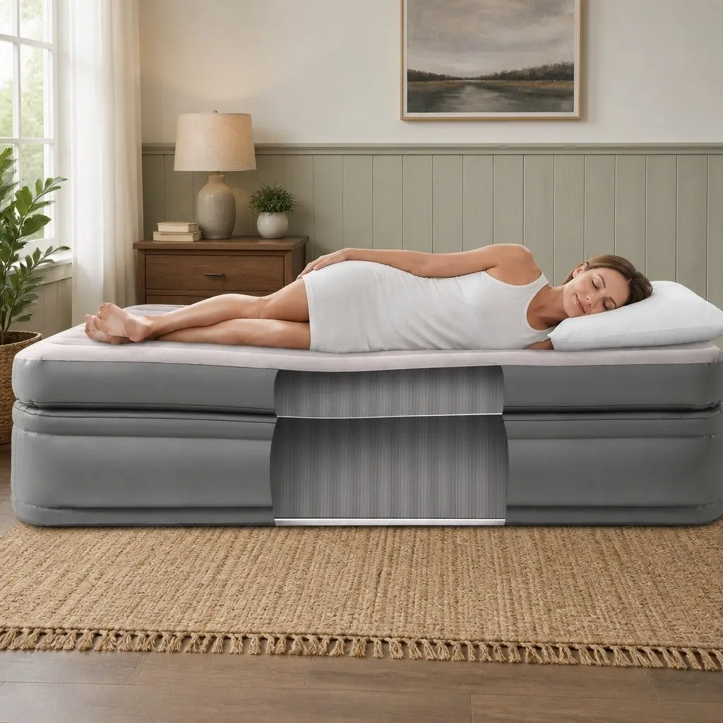 Queen Elevated Airbed Fiber-Tech Inflatable Mattress Guest Sleeping Portable