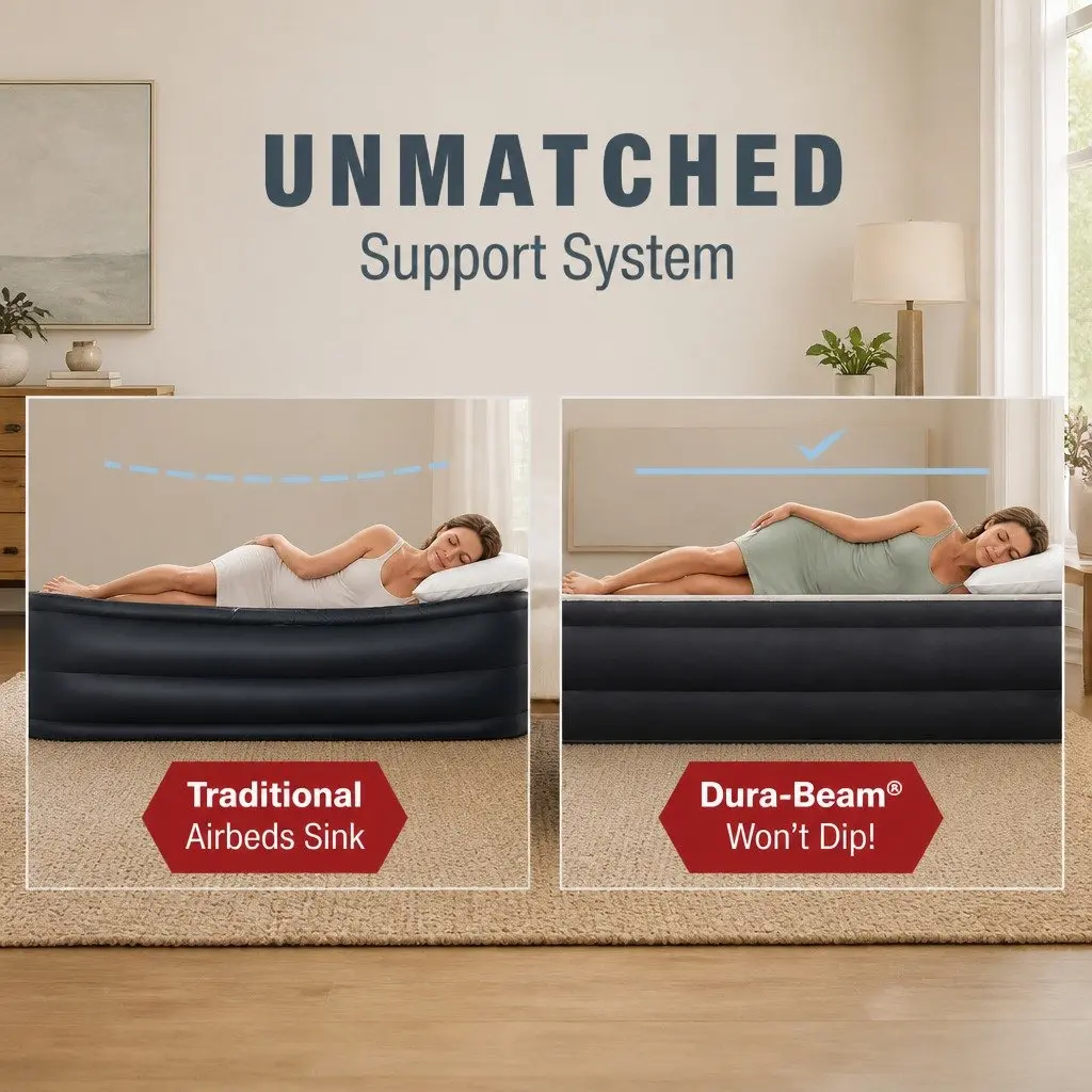 Queen Elevated Airbed Fiber-Tech Inflatable Mattress Guest Sleeping Portable