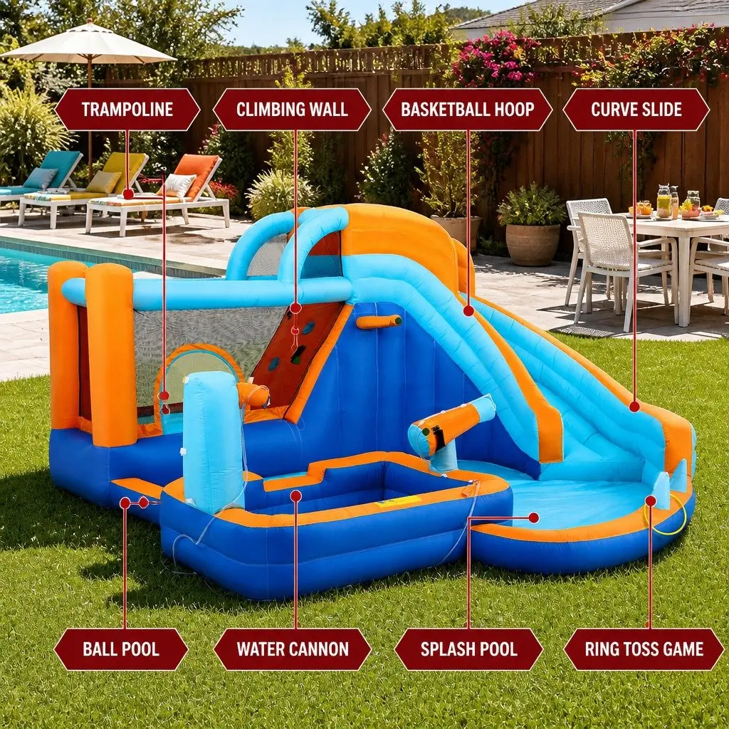 Kids Inflatable Water Park with Slide and Climbing Wall