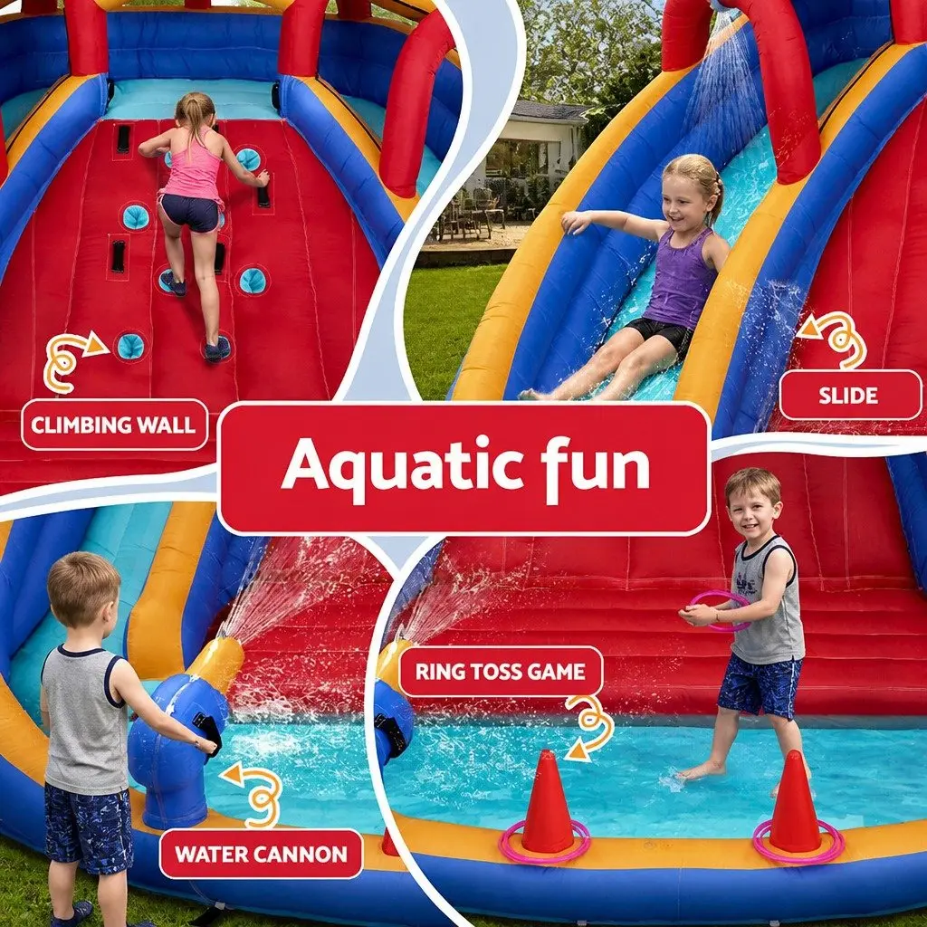 Kids Inflatable Water Park Slide Cannon Splash Game Outdoor Garden Pool Toy