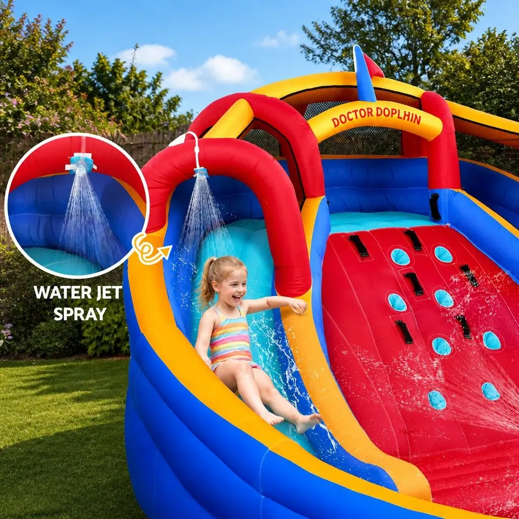 Kids Inflatable Water Park Slide Cannon Splash Game Outdoor Garden Pool Toy