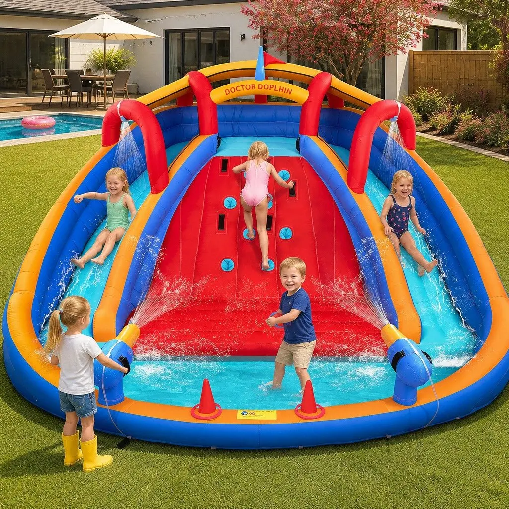 Kids Inflatable Water Park Slide Cannon Splash Game Outdoor Garden Pool Toy