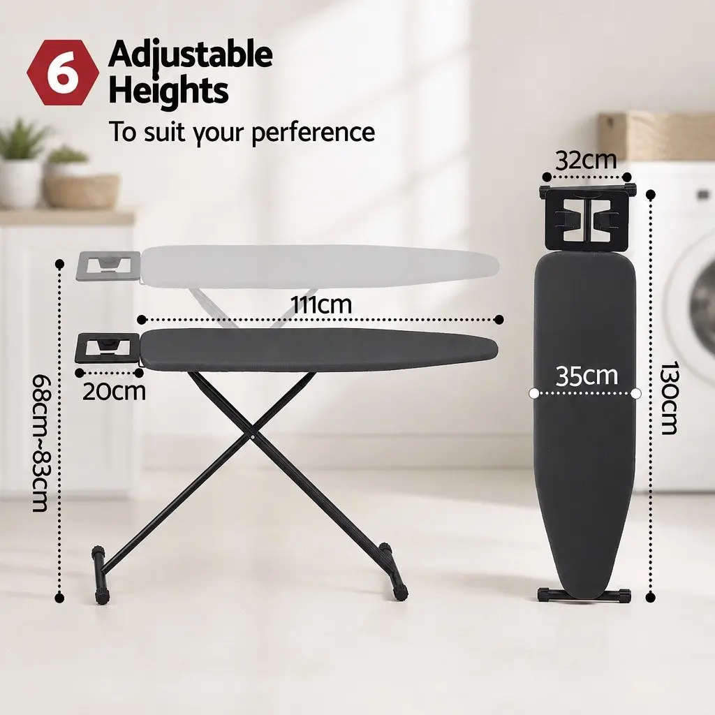 Foldable Ironing Board Heavy Duty Steel Frame Adjustable Height Black