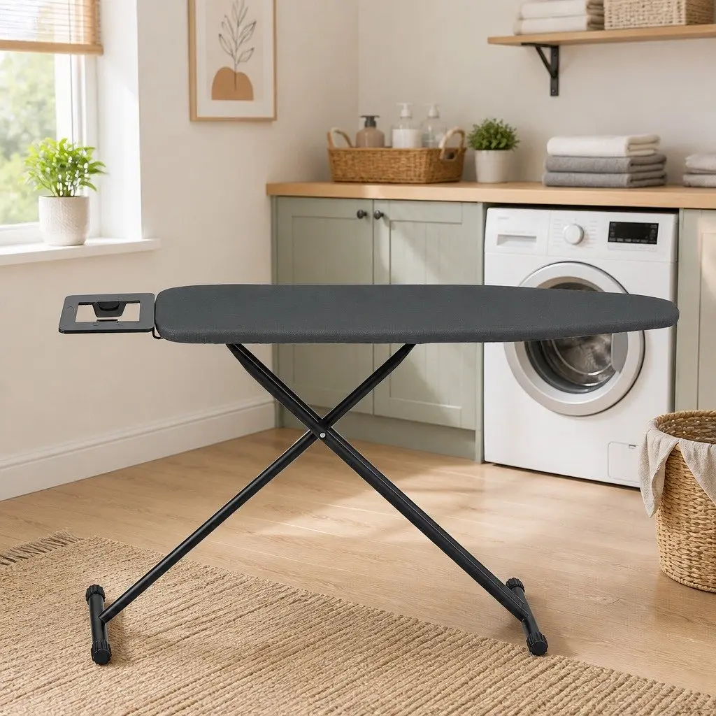 Foldable Ironing Board Heavy Duty Steel Frame Adjustable Height Black