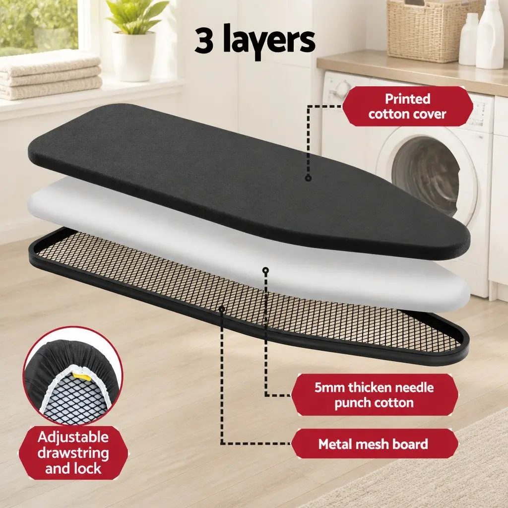 Foldable Ironing Board Heavy Duty Steel Frame Adjustable Height Black