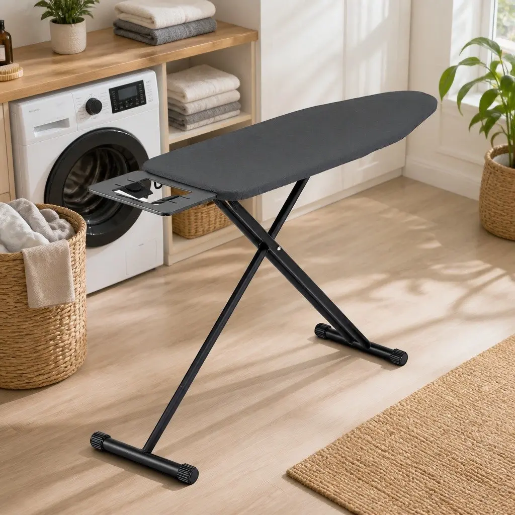 Foldable Ironing Board Heavy Duty Steel Frame Adjustable Height Black