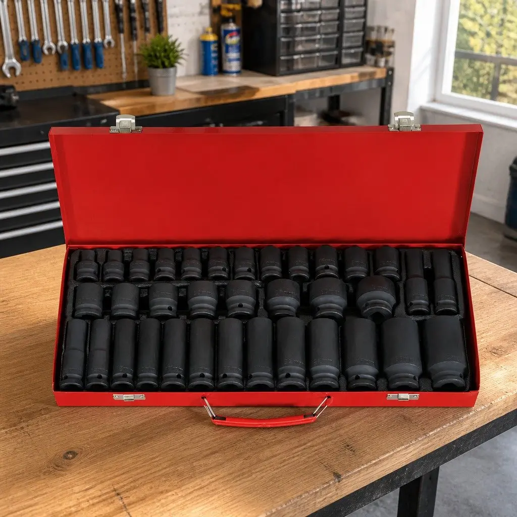 Impact Socket Set 35pcs 1/2" Drive 8-32mm Metric 6-Point Deep Short Sockets