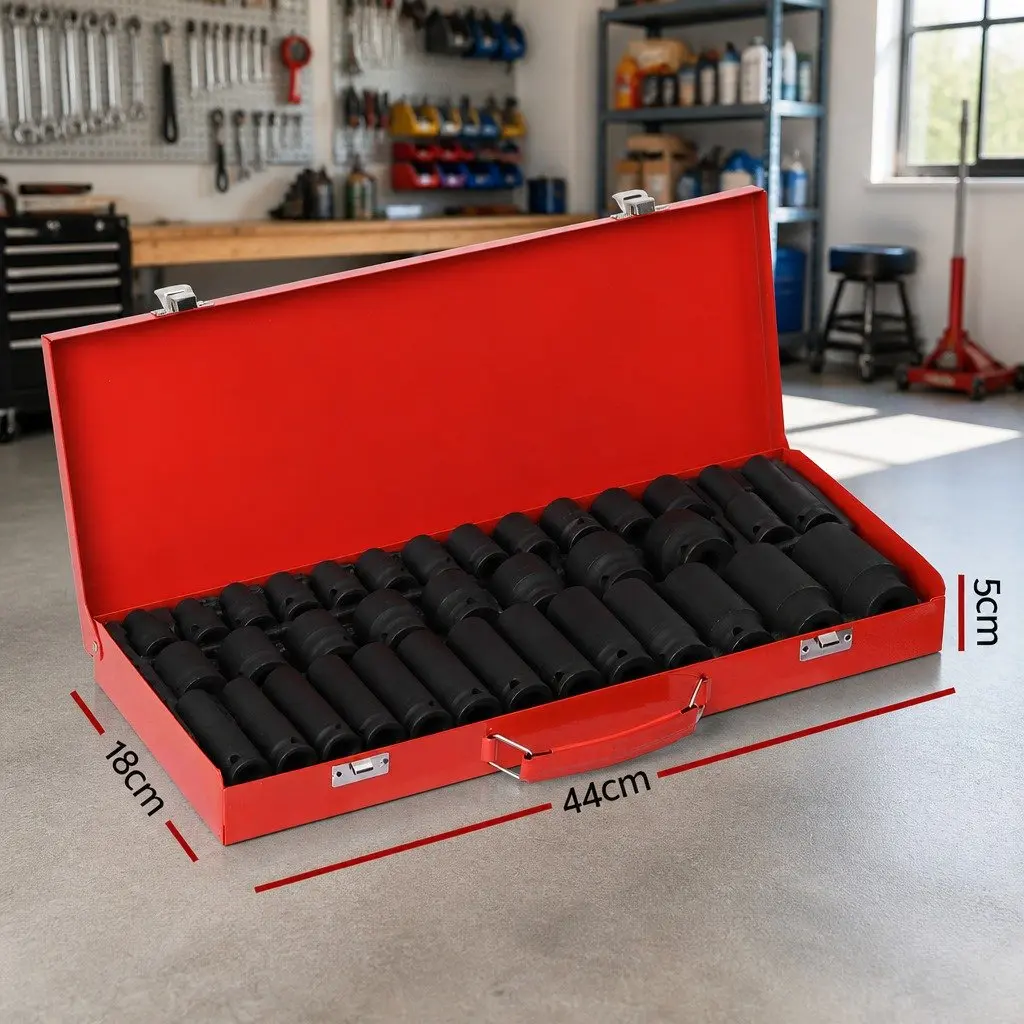 Impact Socket Set 35pcs 1/2" Drive 8-32mm Metric 6-Point Deep Short Sockets