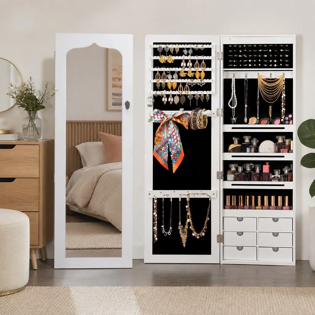 Wall Mounted Full Length Mirror Jewellery Cabinet with Storage