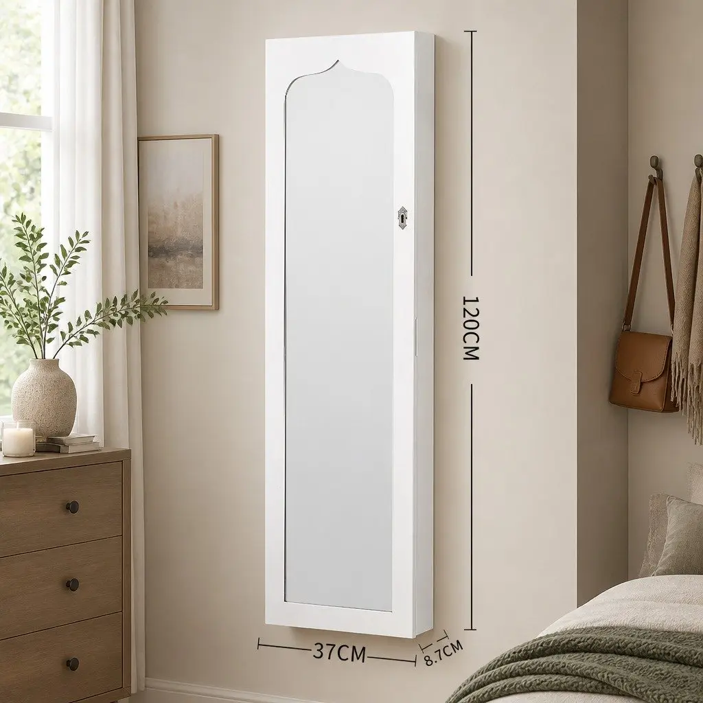 Wall Mounted Full Length Mirror Jewellery Cabinet with Storage