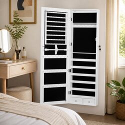 Full Length Mirror Jewellery Cabinet with LED Lights Wall Door Mount Storage