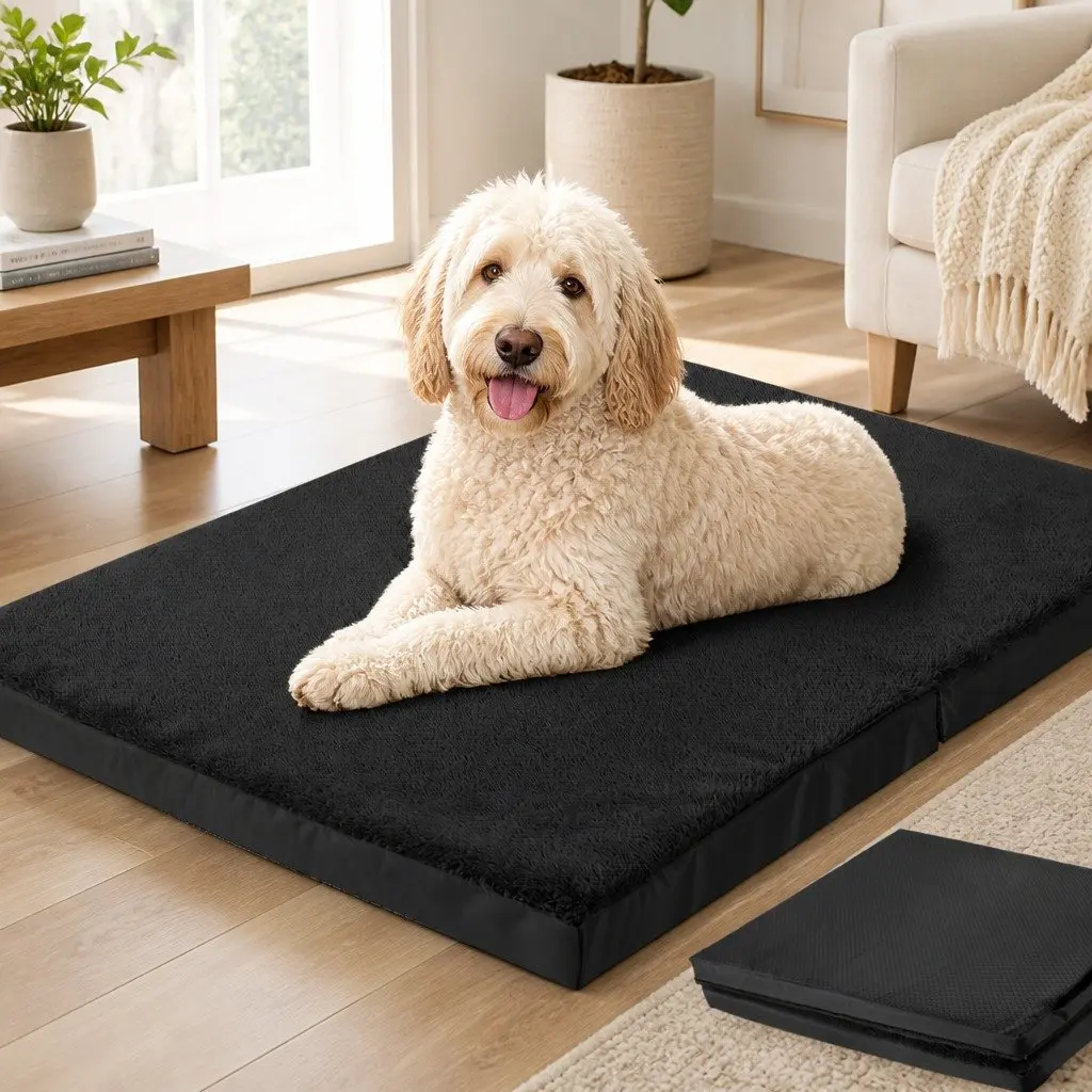 Foldable Pet Bed Polyester Medium Black