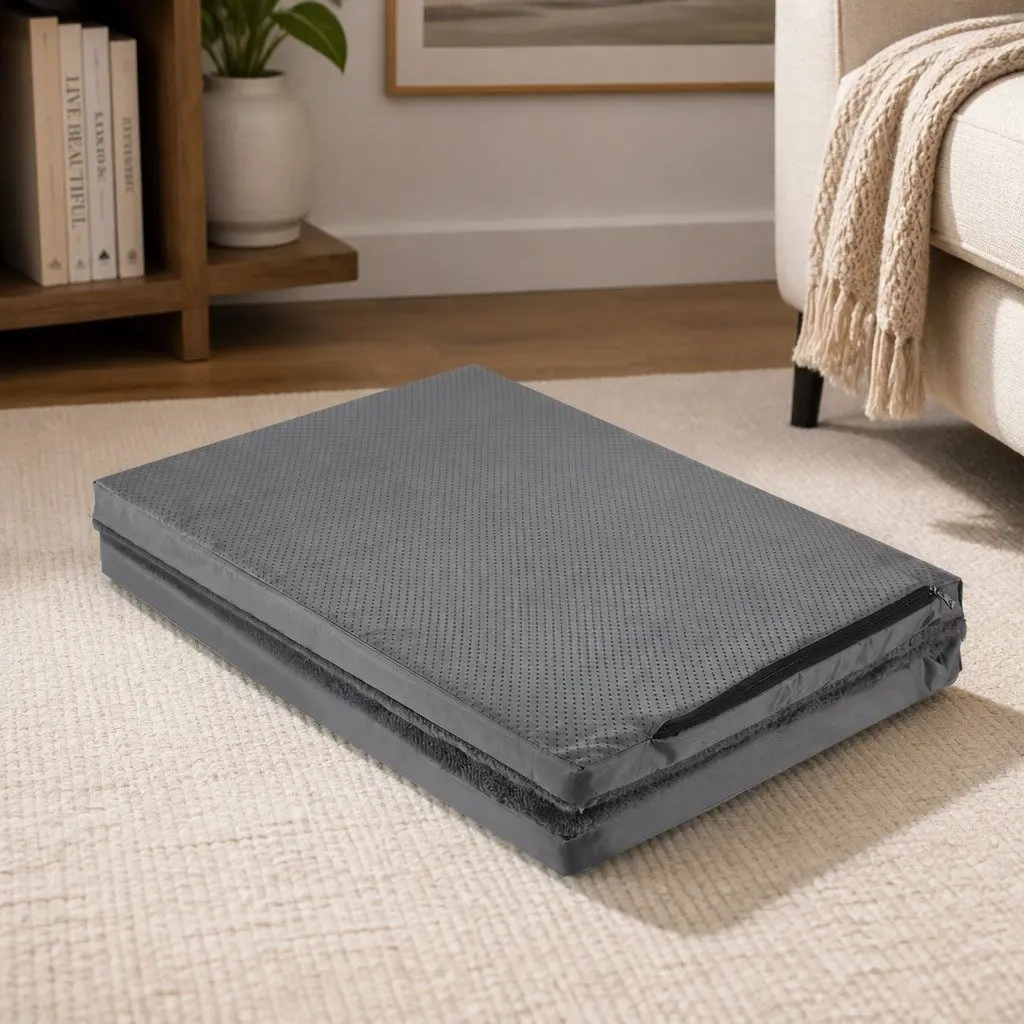 Medium Grey Portable Dog Bed with Washable Cover