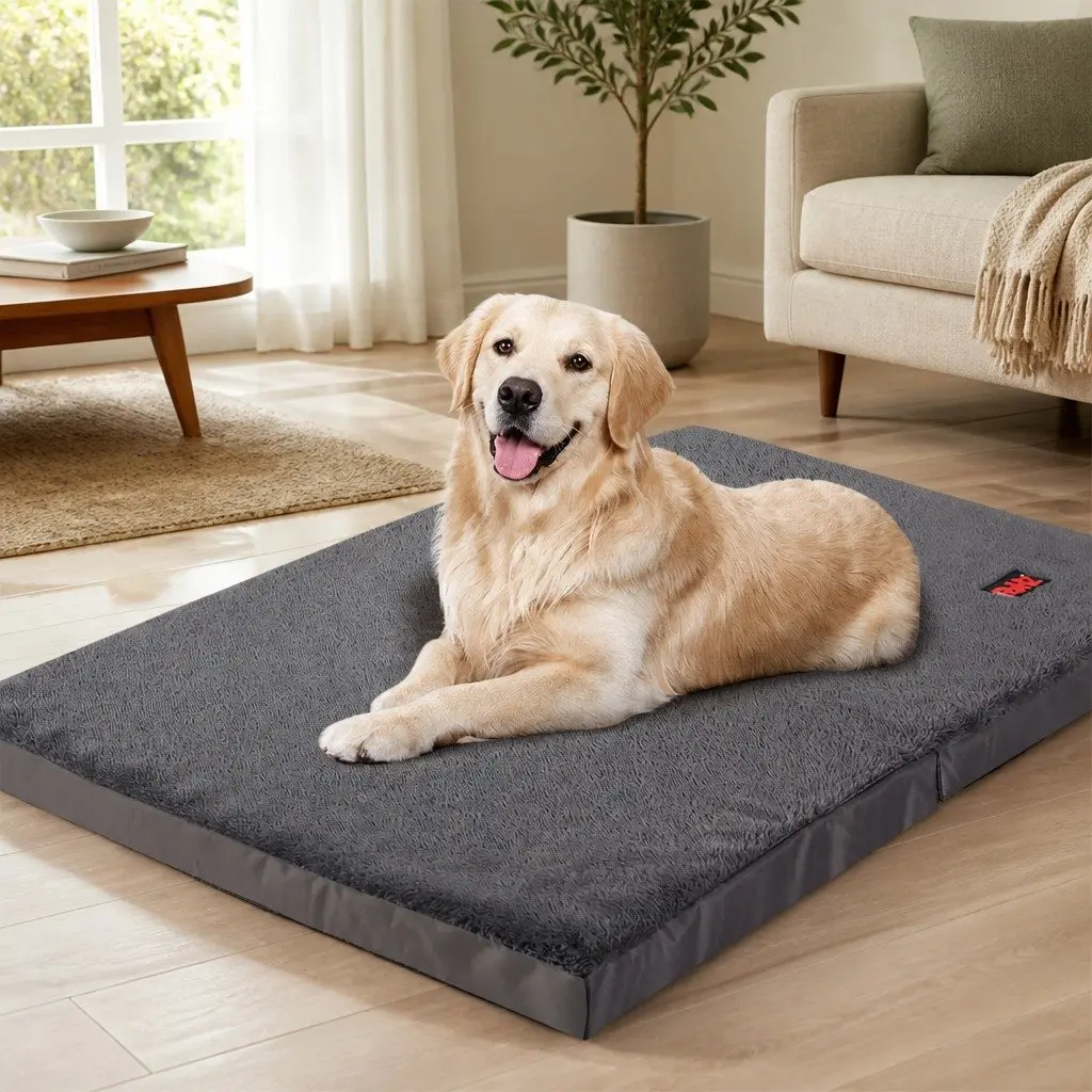 Medium Grey Portable Dog Bed with Washable Cover