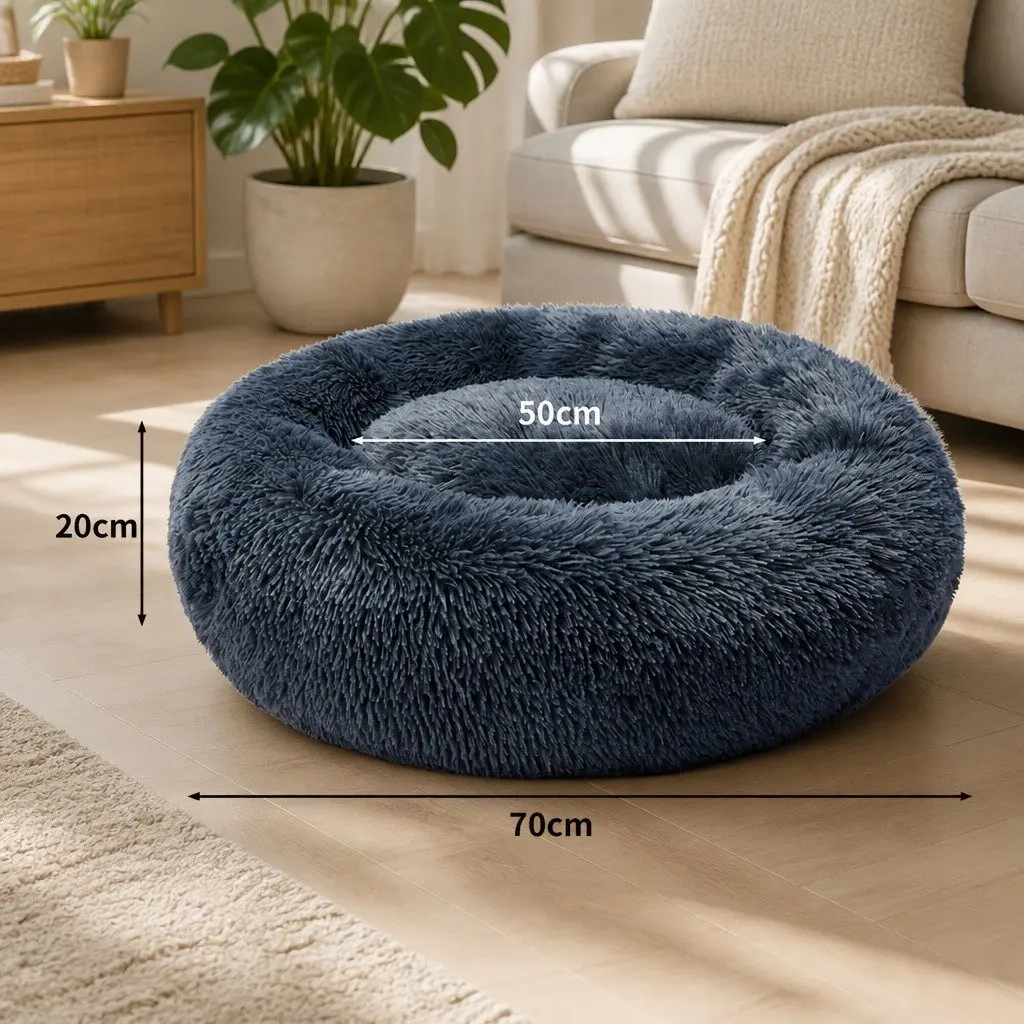 Pet Bed Donut-shaped Large Dark Grey Calming Comfort Plush Mattress Non-slip