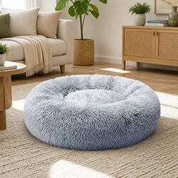 Large Grey Donut-Shaped Dog Bed with Comfort Features