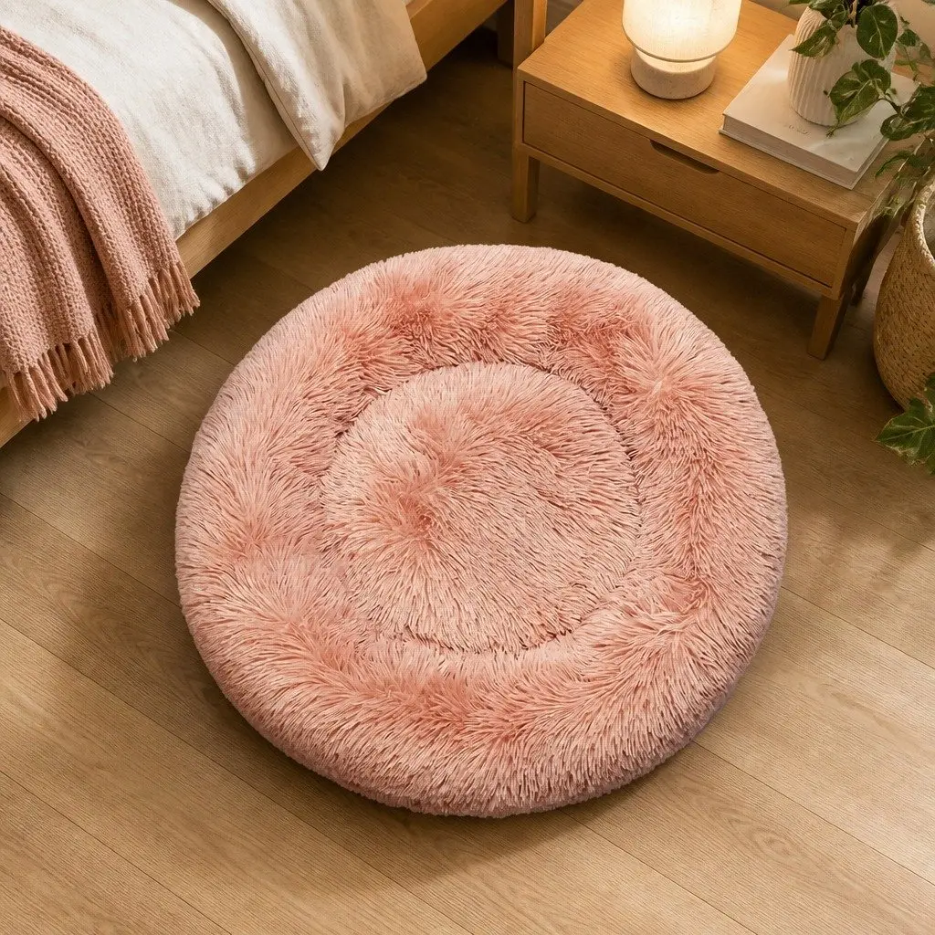 Large Pet Bed Polyester 70cm Pink Donut Cushion Non-Slip