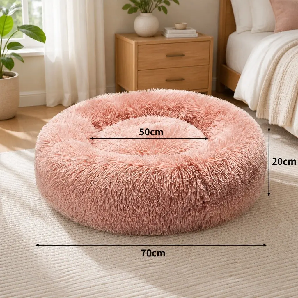 Large Pet Bed Polyester 70cm Pink Donut Cushion Non-Slip