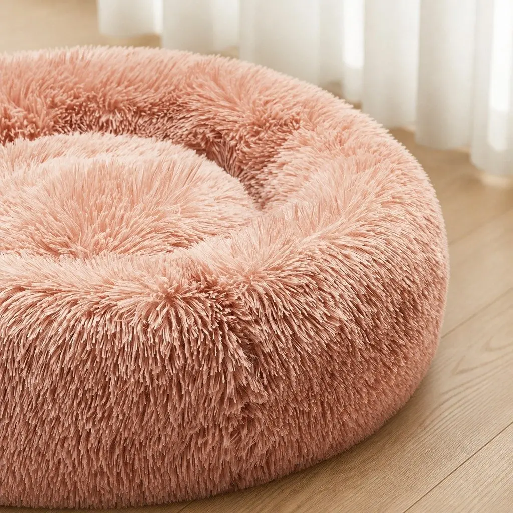 Large Pet Bed Polyester 70cm Pink Donut Cushion Non-Slip