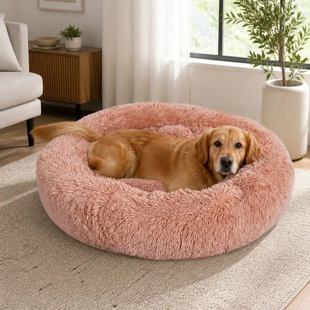 Large Pet Bed Polyester 70cm Pink Donut Cushion Non-Slip