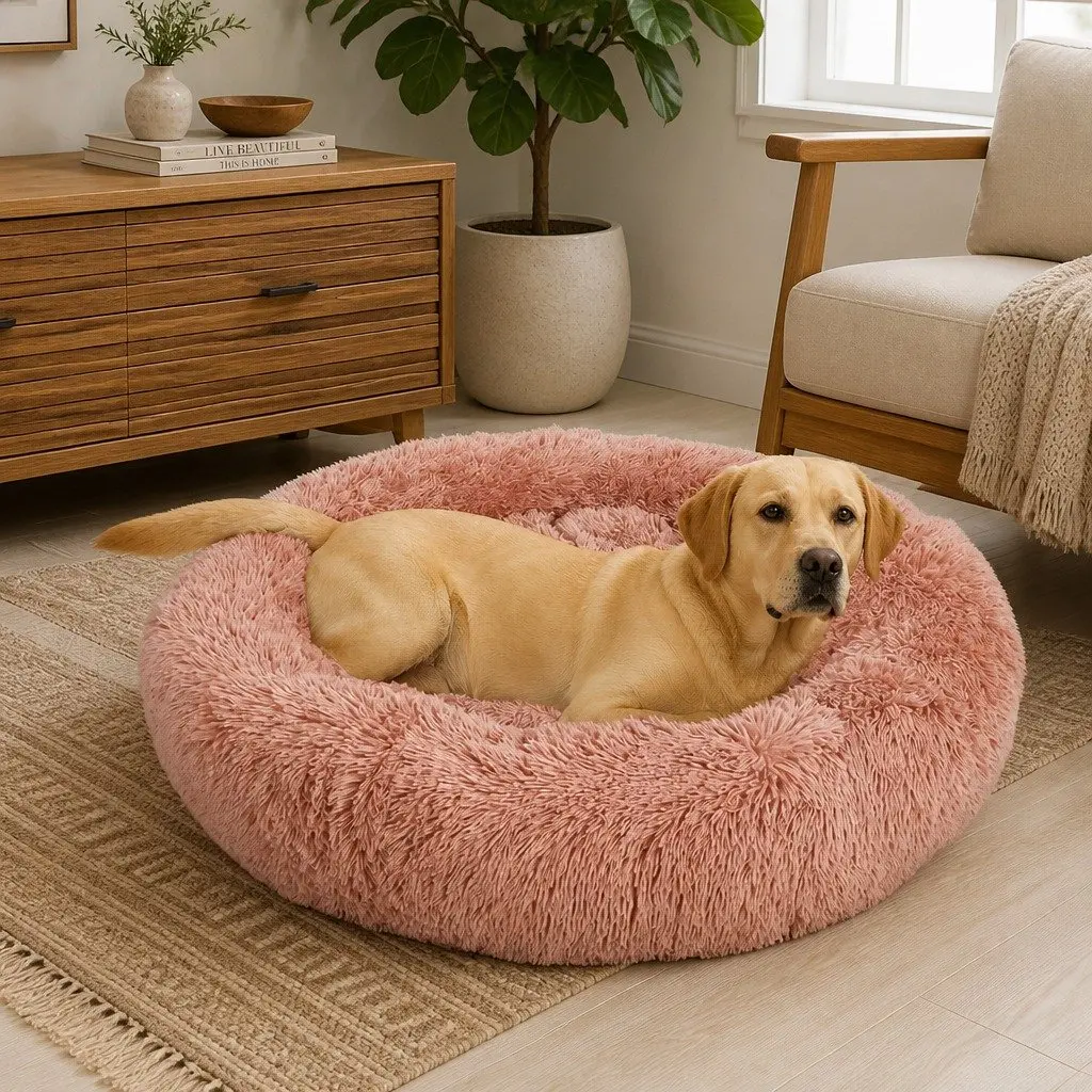 Large Pet Bed Polyester 70cm Pink Donut Cushion Non-Slip