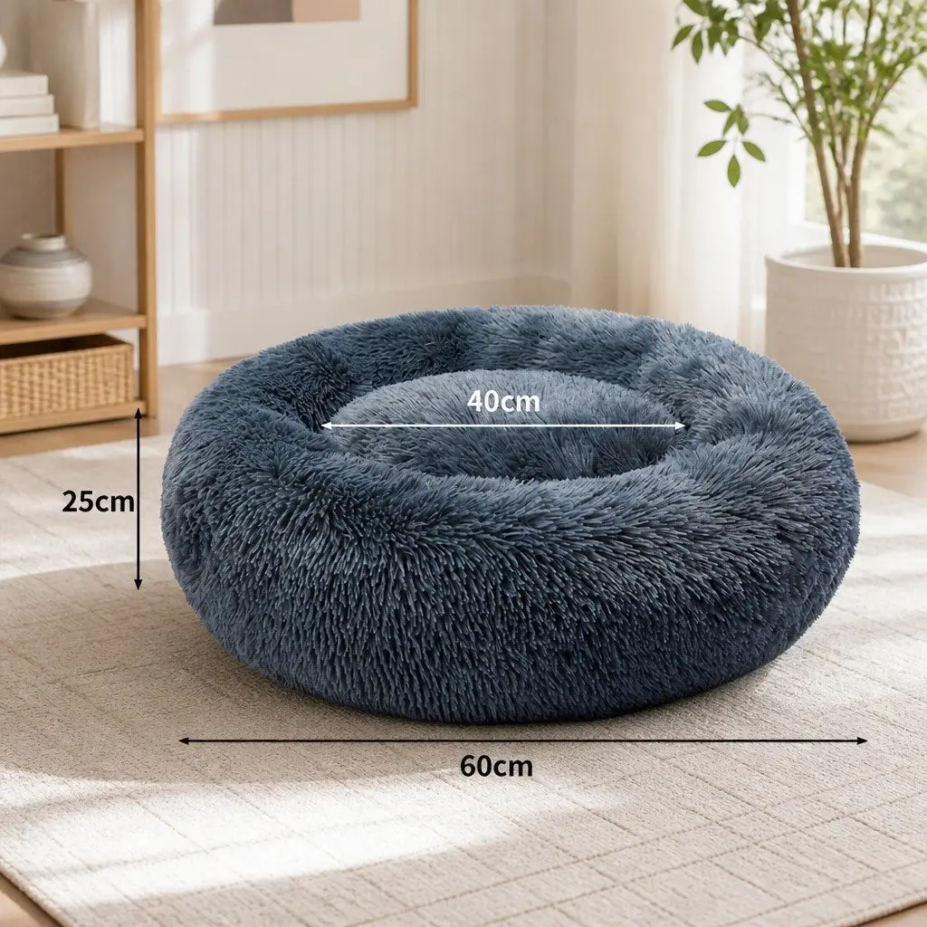 Dark Grey Plush Donut Pet Bed for Medium Dogs