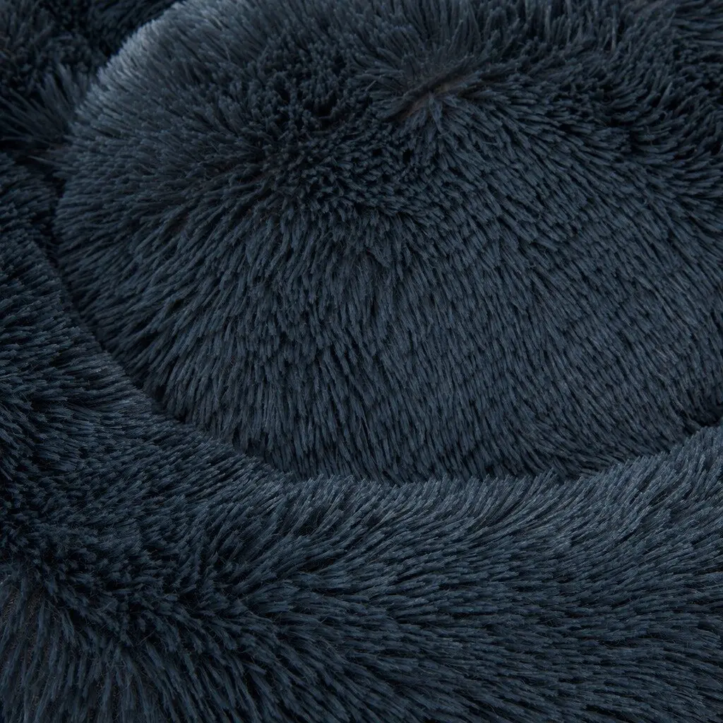 Dark Grey Plush Donut Pet Bed for Medium Dogs