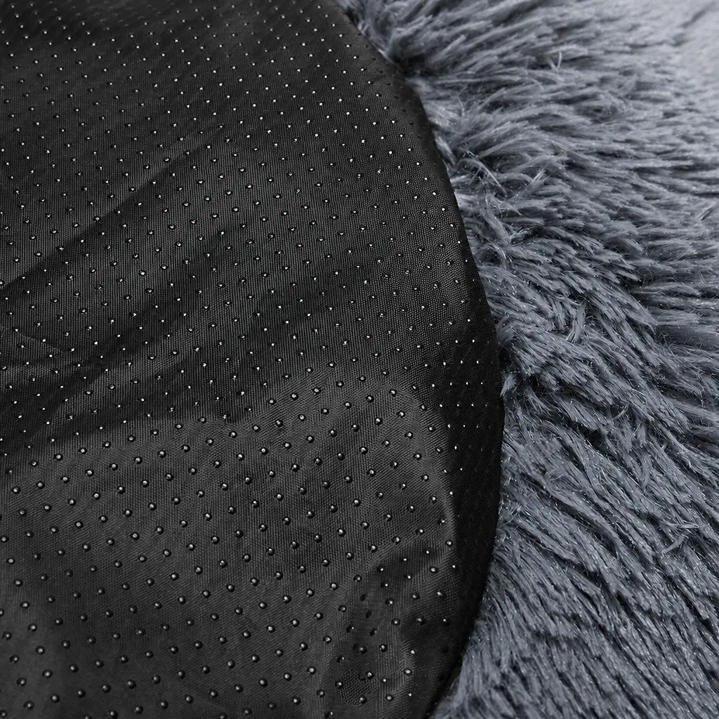 Dark Grey Plush Donut Pet Bed for Medium Dogs