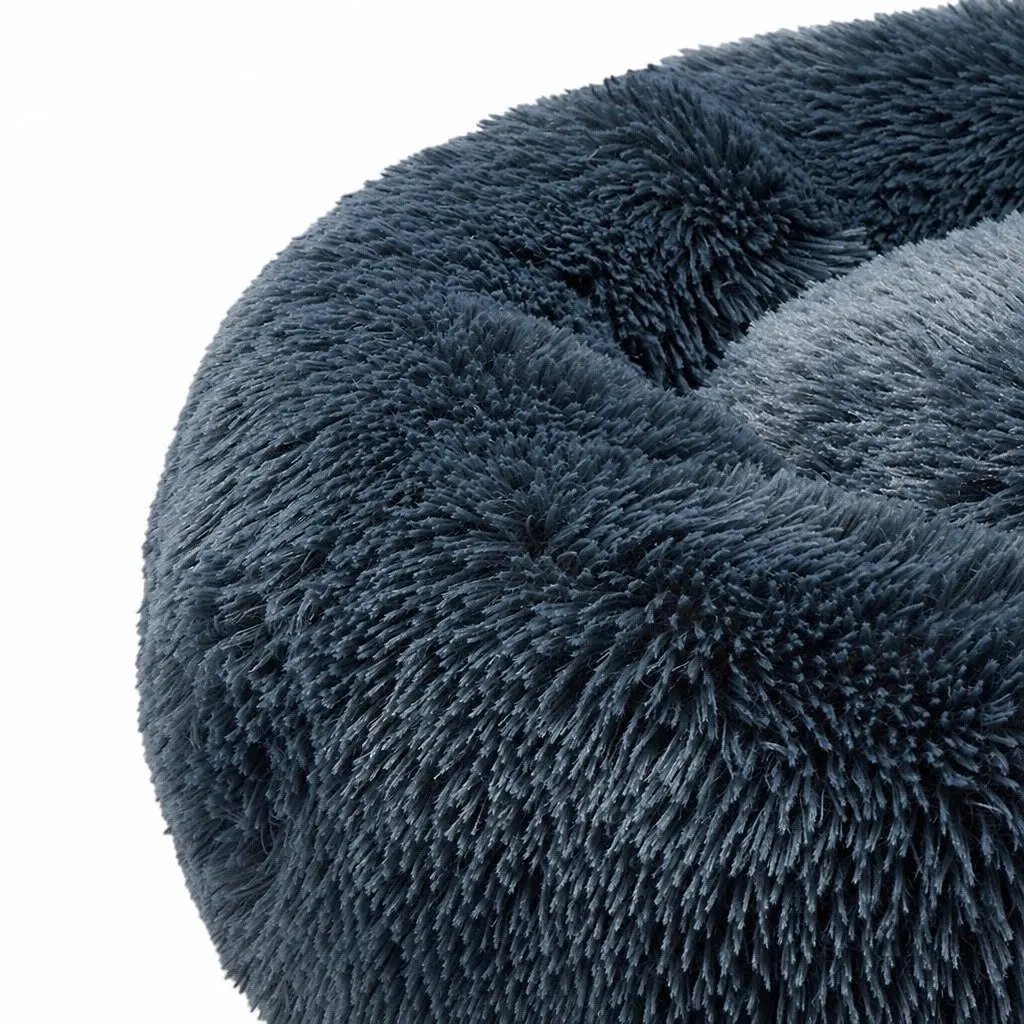 Dark Grey Plush Donut Pet Bed for Medium Dogs