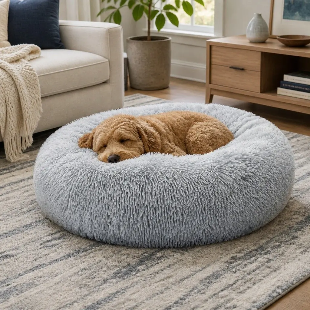 Calming Donut-Shaped Pet Bed in Medium Grey